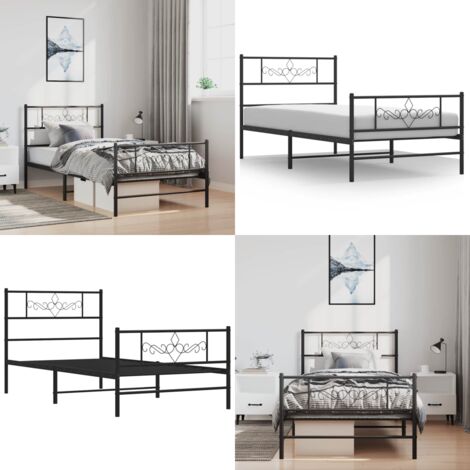 Estructura cama sin colchón con estribo metal negro 100x190 cm - Estructura de cama - Cama con estribo