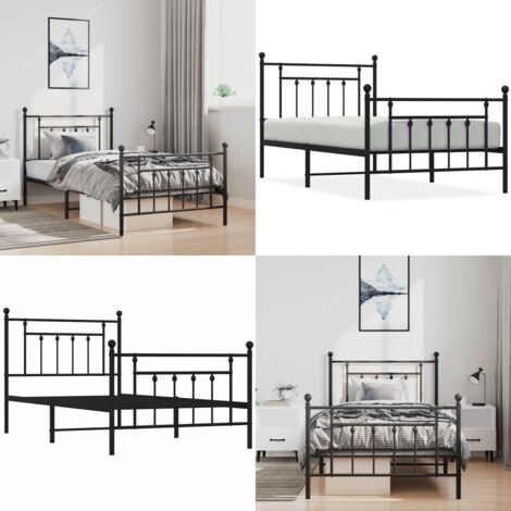 Estructura cama sin colchón con estribo metal negro 100x190 cm - Estructura de cama - Cama con estribo