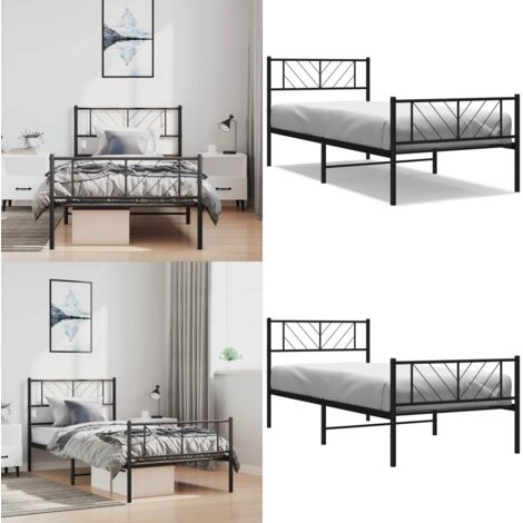 Estructura cama sin colchón con estribo metal negro 100x190 cm - Estructura de cama - Cama sin colchón
