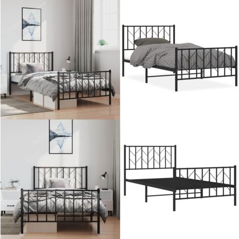 Estructura cama sin colchón con estribo metal negro 100x200 cm - Cama sin colchón - Cama con estribo