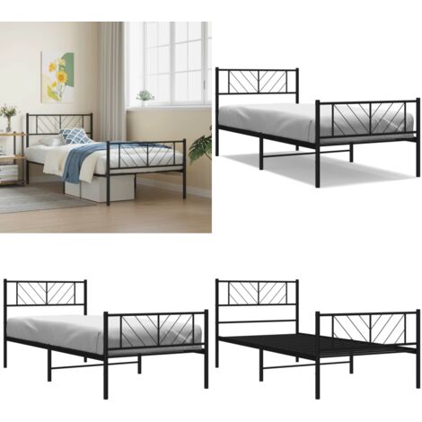 Estructura cama sin colchón con estribo metal negro 100x200 cm - Cama sin colchón - Cama de metal