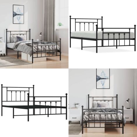 Estructura cama sin colchón con estribo metal negro 100x200 cm - Estructura de cama - Cama con estribo