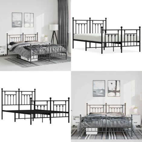 Estructura cama sin colchón con estribo metal negro 135x190 cm - Estructura de cama - Cama con estribo