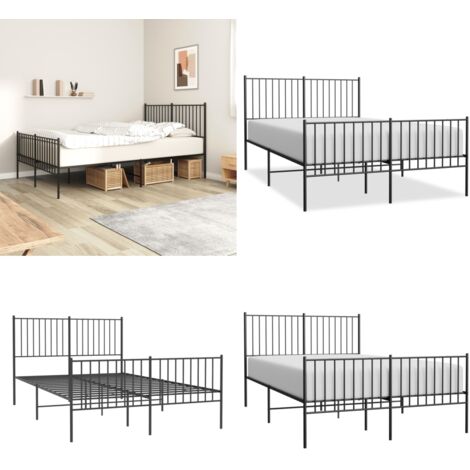 Estructura cama sin colchón con estribo metal negro 140x190 cm - Cama sin colchón - Estructura metálica