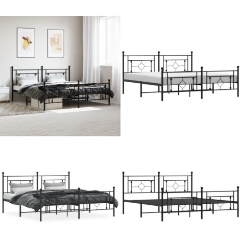 Estructura cama sin colchón con estribo metal negro 183x213 cm - Cama sin colchón - Estructura metálica