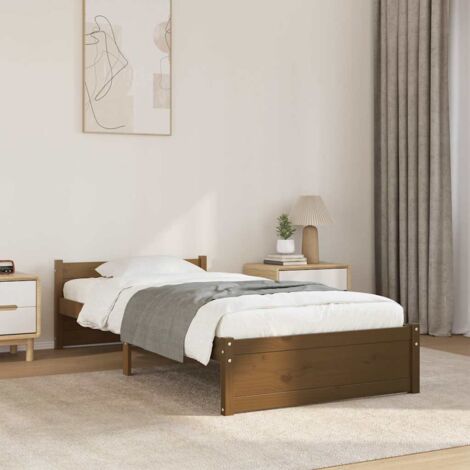 Estructura cama sin colchón madera maciza marrón miel 75x190 cm