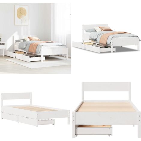 Estructura cama sin colchón madera maciza pino blanca 100x200cm - Estructura de cama - Cama de madera