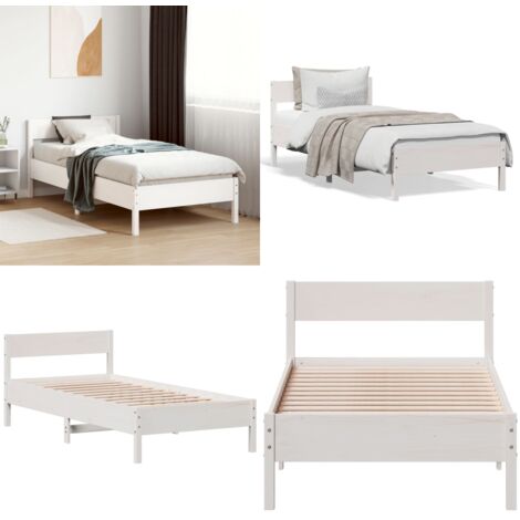 Estructura cama sin colchón madera maciza pino blanca 100x200cm - Estructura de cama - Cama sin colchón