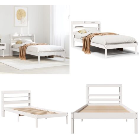 Estructura cama sin colchón madera maciza pino blanca 100x200cm - Estructura de cama - Cama sin colchón