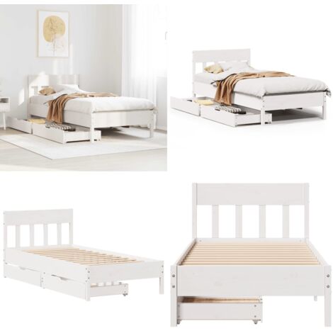 Estructura cama sin colchón madera maciza pino blanca 100x200cm - Estructura de cama - Cama sin colchón