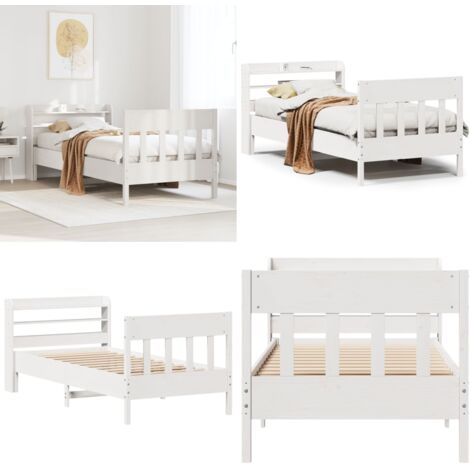 Estructura cama sin colchón madera maciza pino blanca 100x200cm - Estructura de cama - Madera de pino