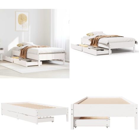 Estructura cama sin colchón madera maciza pino blanca 100x200cm - Estructura de cama - Madera maciza