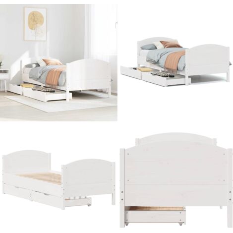 Estructura cama sin colchón madera maciza pino blanca 100x200cm - Estructura de cama - Madera maciza