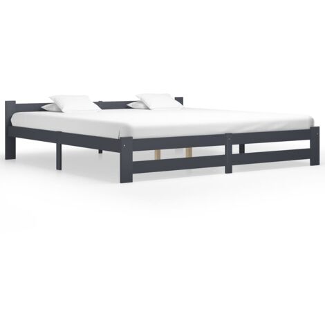 Estructura cama sin colchón madera pino gris oscuro 200x200 cm