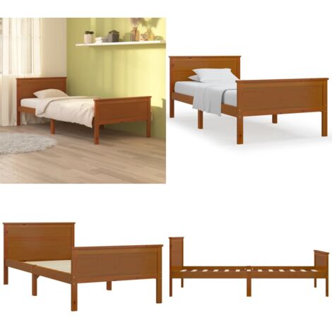 Estructura cama sin colchón madera pino marrón miel 100x200 cm - Estructura de cama - Madera de pino