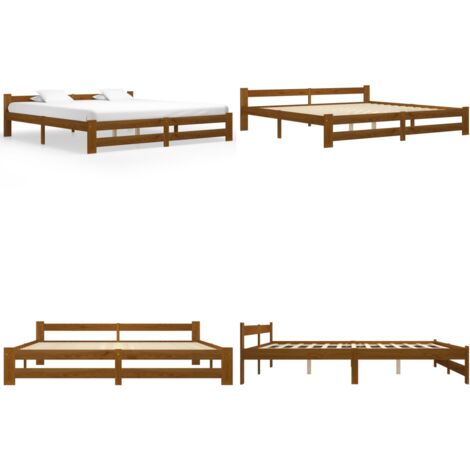 Estructura cama sin colchón madera pino marrón miel 200x200 cm - Estructura de cama - Cama sin colchón