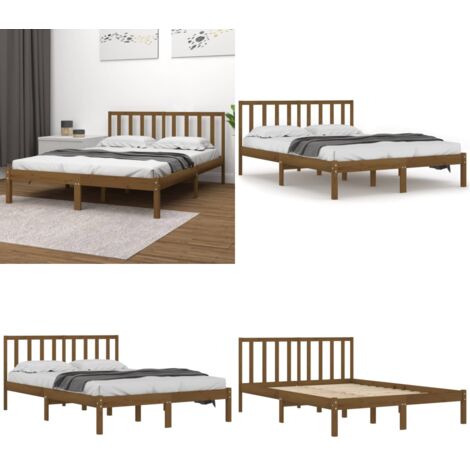 Estructura cama sin colchón madera pino marrón miel 200x200 cm - Estructura de cama - Madera de pino