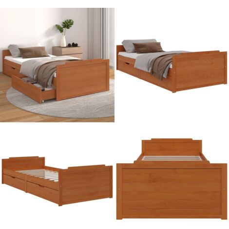Estructura cama sin colchón madera pino marrón miel 90x200 cm - Estructura de cama - Madera de pino