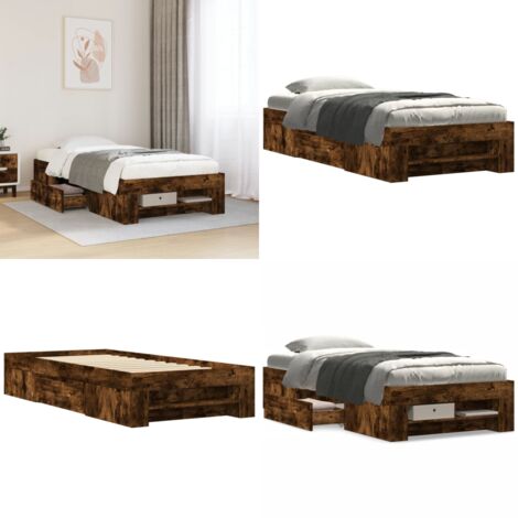 Estructura cama sin colchón madera roble ahumado 75x190 cm - Estructura de cama - Madera de ingeniería