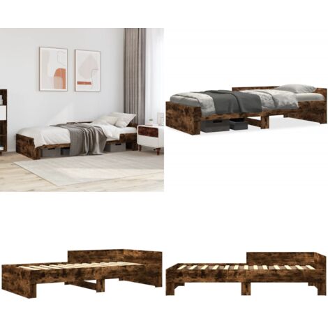 Estructura cama sin colchón madera roble ahumado 75x190 cm - Estructura de cama - Madera de roble