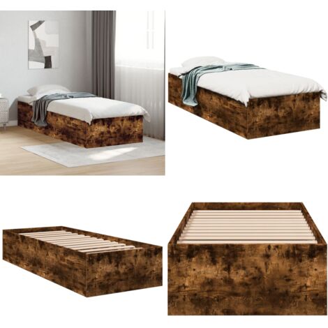 Estructura cama sin colchón madera roble ahumado 75x190 cm - Estructura de cama - Madera roble