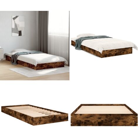Estructura cama sin colchón madera roble ahumado 75x190 cm - Estructura de cama - Madera roble