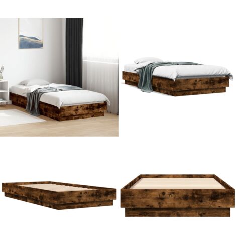 Estructura cama sin colchón madera roble ahumado 75x190 cm - Estructura de cama - Madera roble