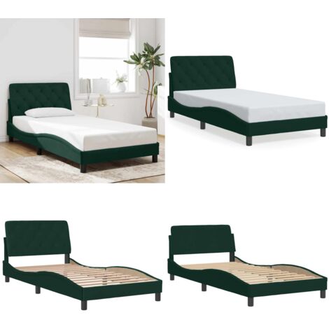 Estructura cama sin colchón terciopelo verde oscuro 100x200 cm - Estructura de cama - Cama con cabecero de terciopelo