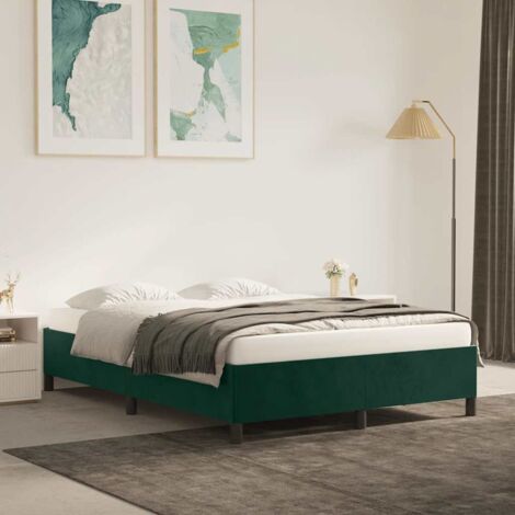 Estructura cama sin colchón terciopelo verde oscuro 140x190 cm
