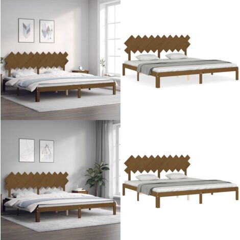 Estructura cama y cabecero madera maciza marrón miel 200x200 cm - Estructura de cama - Cabecero de cama