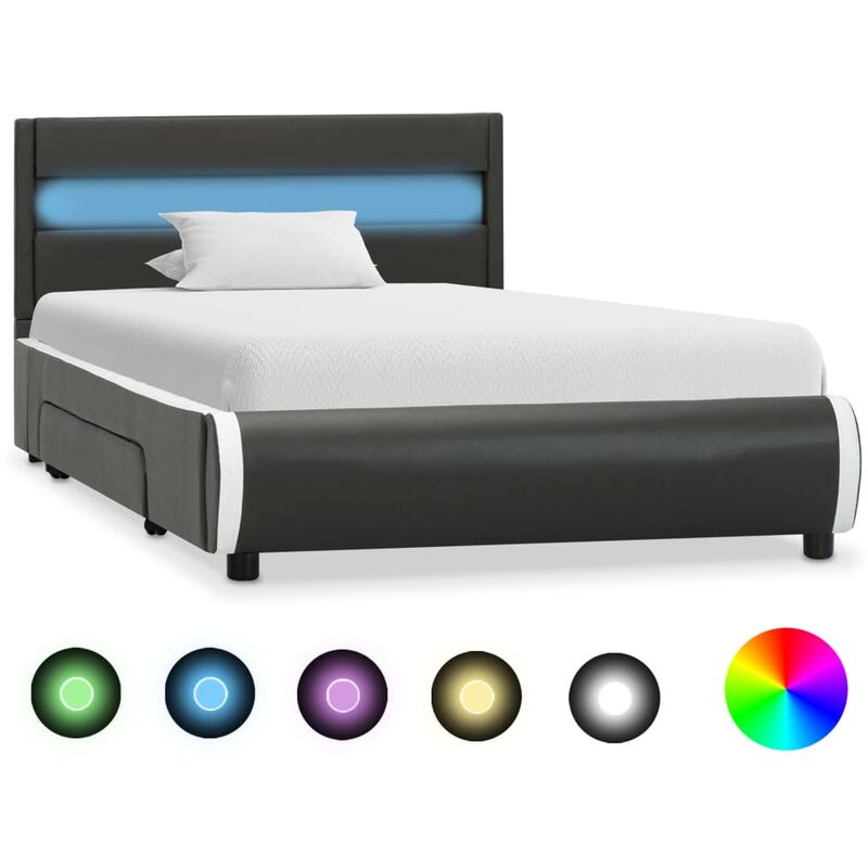 

Estructura cama y LED cuero sintético gris antracita 100x200 cm