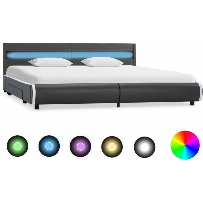 

Estructura cama y LED cuero sintético gris antracita 180x200 cm - Gris