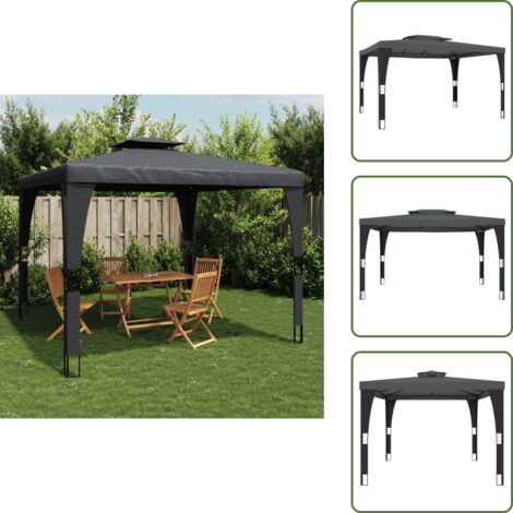 Estructura de acero - vidaXL Cenador con doble techo acero gris antracita 3,98x2,98 m - Protección solar