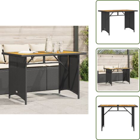 Estructura de acero - vidaXL Mesa de jardín superficie de madera ratán PE negro 110x68x70 cm - Muebles al aire libre