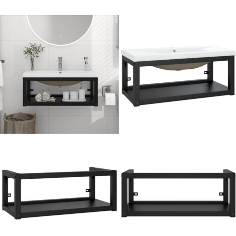 Estructura de baño con lavabo incorporado hierro negro - Lavabo empotrado - Lavabo de pared