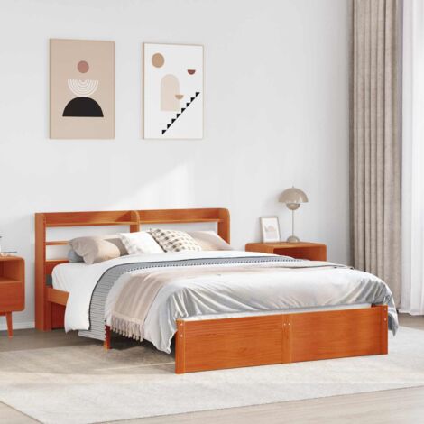 Estructura de cama 2 pcs Marrón cera Madera de Pino Macizo