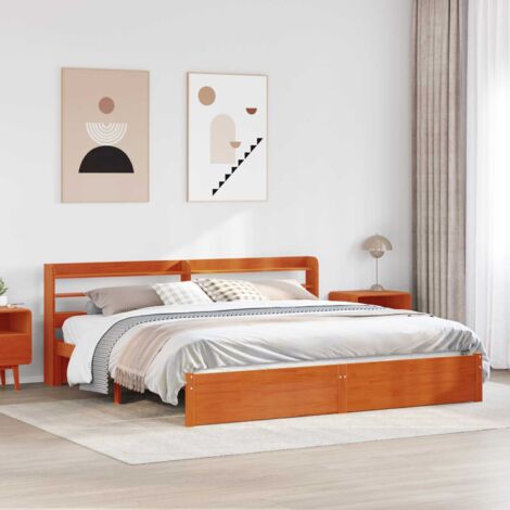 Estructura de cama 2 pcs Marrón cera Madera de Pino Macizo