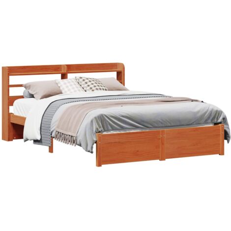 Estructura de cama 2 pcs Marrón cera Madera de Pino Macizo vidaXL