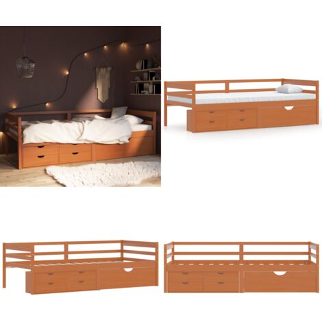 Estructura de cama almacenaje sin colchón marrón miel 90x200 cm - Estructura de cama - Almacenamiento de cama