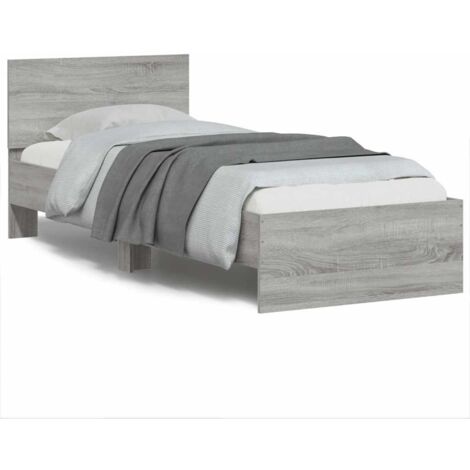 Estructura de cama cabecero luces LED gris  90x190 cm