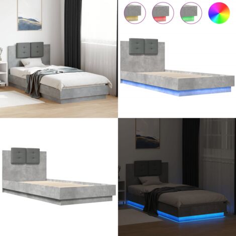 Estructura de cama cabecero luces LED gris hormigón 100x200 cm - Luces LED - Estructura de cama