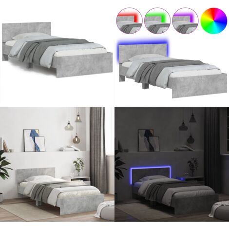 Estructura de cama cabecero luces LED gris hormigón 100x200 cm - Luces LED - Estructura de cama