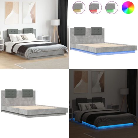 Estructura de cama cabecero luces LED gris hormigón 150x200 cm - Luces LED - Estructura de cama