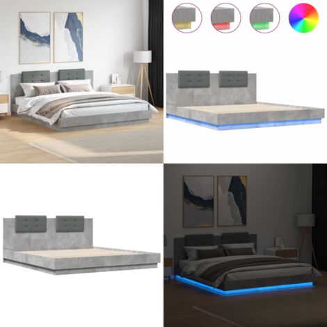 Estructura de cama cabecero luces LED gris hormigón 180x200 cm - Luces LED - Estructura de cama