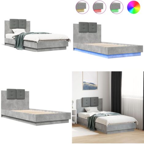 Estructura de cama cabecero luces LED gris hormigón 75x190 cm - Luces LED - Estructura de cama