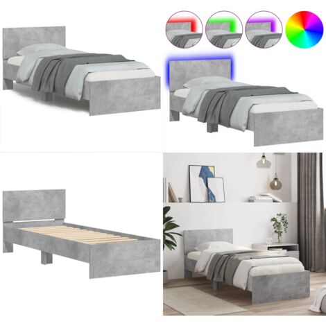 Estructura de cama cabecero luces LED gris hormigón 75x190 cm - Luces LED - Estructura de cama