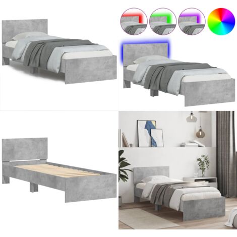 Estructura de cama cabecero luces LED gris hormigón 90x190 cm - Luces LED - Estructura de cama