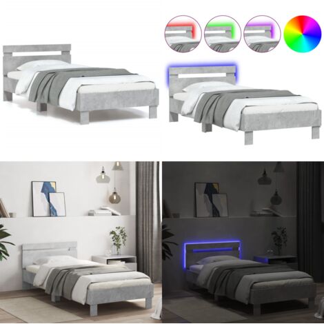 Estructura de cama cabecero luces LED gris hormigón 90x200 cm - Luces LED - Estructura de cama