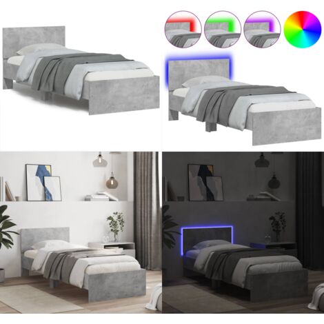 Estructura de cama cabecero luces LED gris hormigón 90x200 cm - Luces LED - Estructura de cama
