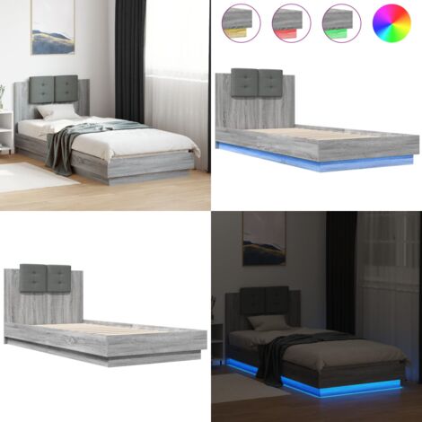 Estructura de cama cabecero luces LED gris Sonoma 100x200 cm - Luces LED - Estructura de cama